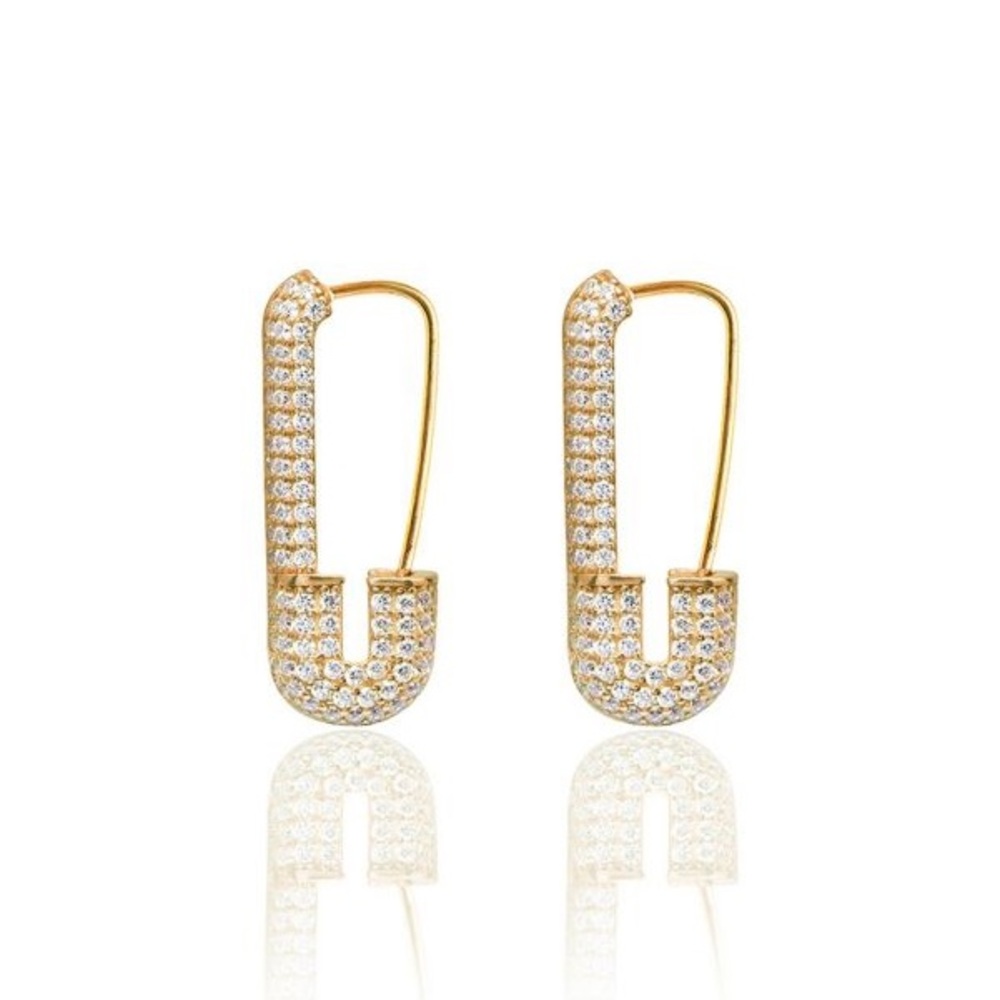 GABI RIELLE 14K Gold Vermeil & Cubic Zirconia Safety Pin Earrings